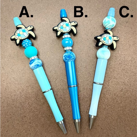 handmade beaded pen Other - Turtle Themed Blue and Aqua Pens